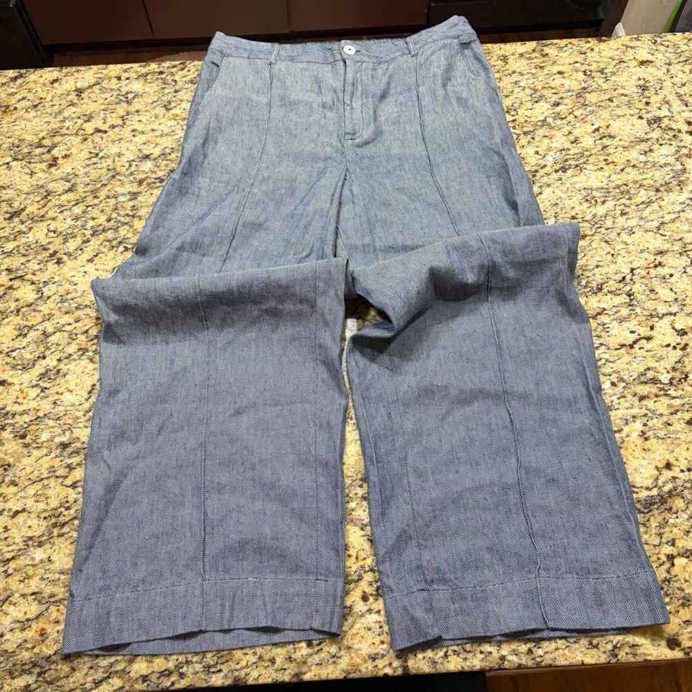 NEW Charter Club Luxury 100% Linen Wide Leg Pinstripe Pants Blue White XL P ws